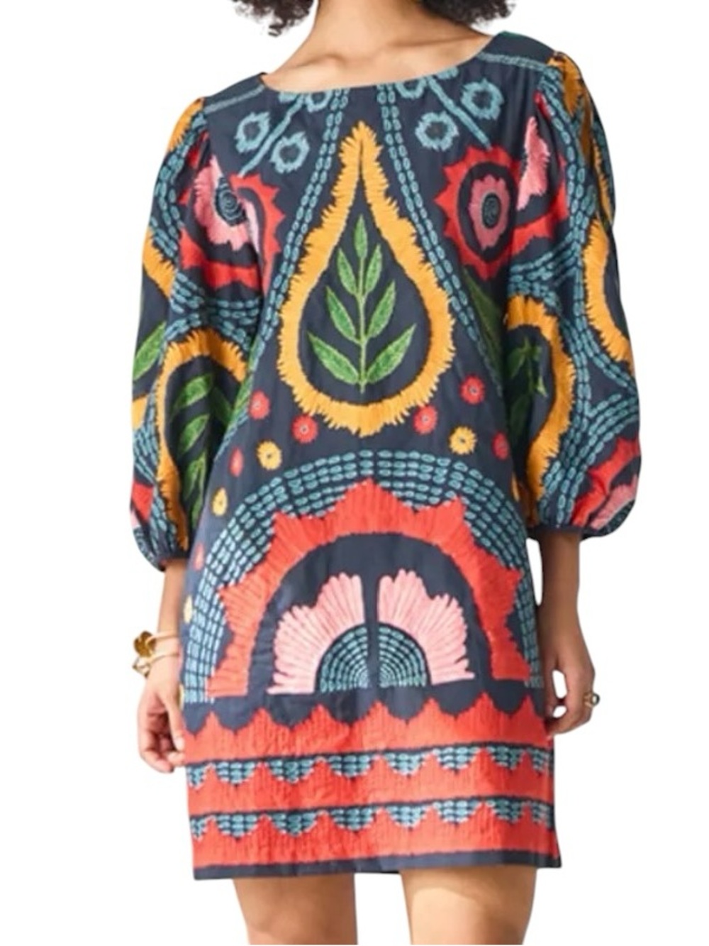 Verb by Pallavi Singhee Jane Embroidered Dress Navy Cotton Small S Boho